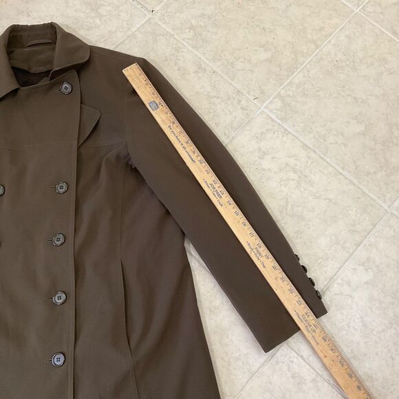Vintage Jacqueline Ferrar 90s mid length Green Trench Coat women's L - Picture 9 of 13